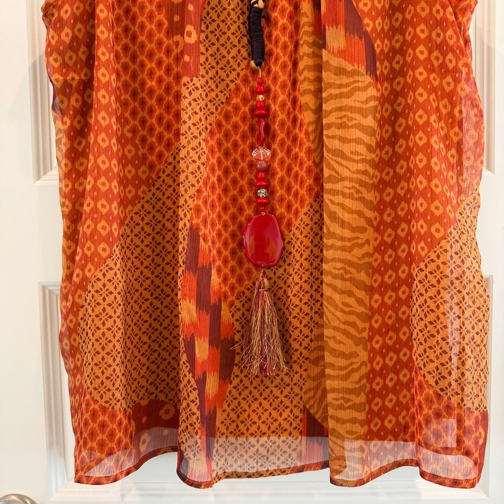 Peck&Peck Rust Orange Tunic Tank Top Sleeveless Tassel Bead Braided Neck sz L - Picture 4 of 12